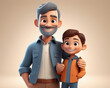 © James H Becker - Pai e filho, Personagens de desenho animado feliz e sorridente, homem maduro, , de mãos dados com seu filho em design de estilo 3D em fundo claro. Pessoas humanas bem-sucedidas