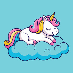 Canvas Print - cute unicorn sleeping on cloud cartoon vector icon