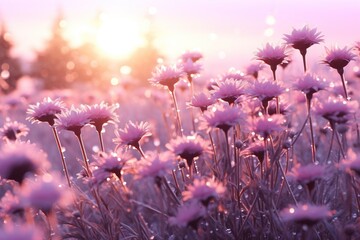 Sticker -   A photo of pink flowers under a tree, with sunlight in the background