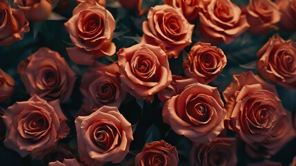 Poster -   A vase with blooming red roses sits in front of a black backdrop