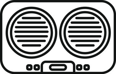 Poster - Line drawing of a portable speaker playing music, ideal for representing concepts like music, technology and sound