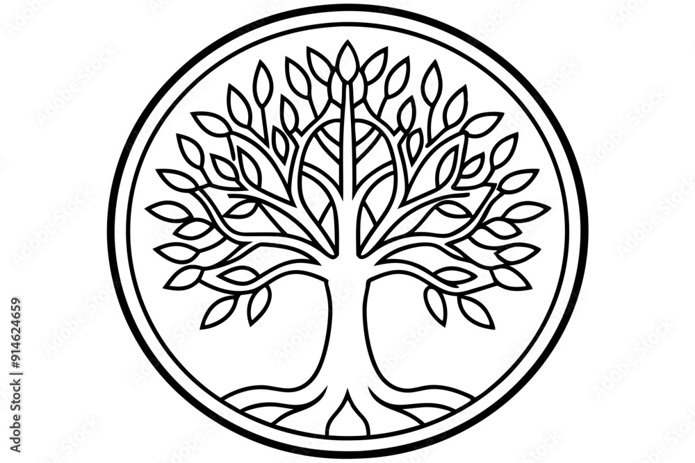 Tree of life logo icon. Botanic plant nature symbol. Circle tree logo ...