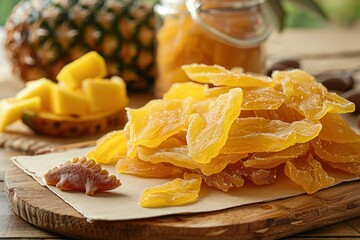 Sticker - Dried Mango Slices on Wooden Cutting Board