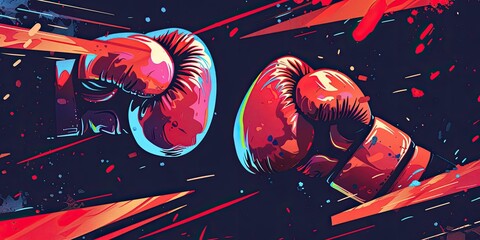 Two red boxing gloves on abstract background.