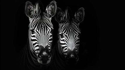 Poster -   Zebras stand together in a dark room, one facing the camera and the other turned away