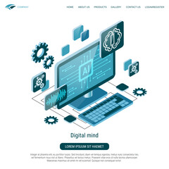 Wall Mural - Digital mind, artificial intelligence, cyberspace technology 3d isometric vector concept illustration