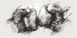© jambulart - Two boxing gloves, sketch, black and white.