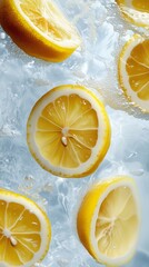 Wall Mural - Fresh Lemon Slices Floating in Clear Ice Water on a Bright Sunny Day