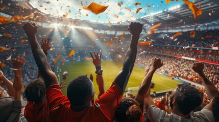 Fans Celebrate a Historic Victory at the Major Soccer Stadium During the Championship Match