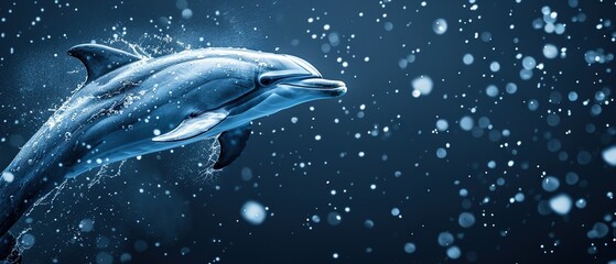 Wall Mural -   A dolphin leaps from the water, creating a splash on its back and emerging with its head above the surface