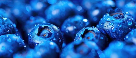 Sticker -   A close-up photo shows blueberries with water droplets