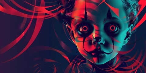 Wall Mural - A stylized face with red and blue tones.