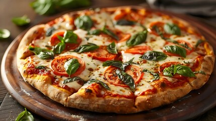 Canvas Print - A pizza with basil and tomatoes on top