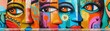 © acoustIcara - Vibrant mural featuring diverse faces, showcasing colorful patterns and artistic expressions on an urban wall.