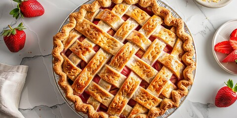 Wall Mural - delicious strawberry rhubarb pie