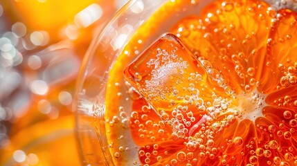 Canvas Print -   Orange slice in water with bubbles