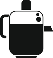 Sticker - Black glyph icon of a modern electric kettle with its lid open, showing boiling water inside, ideal for breakfast and tea time