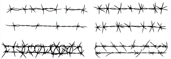 Barbed wire silhouettes are seamless, with a dark background. The concept can be safety, protection, or danger.