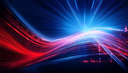 Abstract curvy and wavy blue and red light beams; technology background; sci-fi background; wavy ray of lights