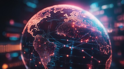 Wall Mural - a glowing globe with a network of lines connecting it.