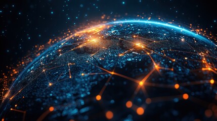 Wall Mural - a glowing globe with a network of lines connecting it.