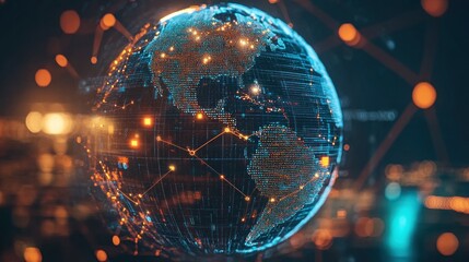 Wall Mural - a glowing globe with a network of lines connecting it.