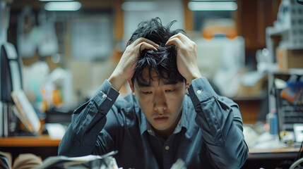 Sticker - Stressed 30-Year-Old Korean Man: Expressing Tension and Strain