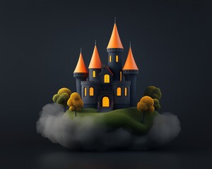 Wall Mural - Dark castle clipart, Halloween element, colorful 3D illustration