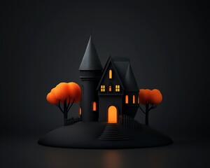 Wall Mural - Dark castle clipart, Halloween element, colorful 3D illustration