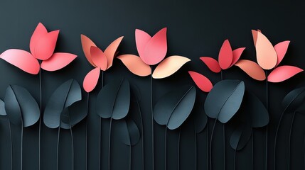 Canvas Print - Stylized Paper Flowers Against Dark Background