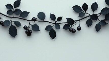 Poster - Minimalist Black Leaves and Berries Arrangement