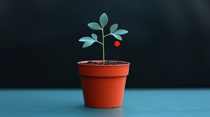 Sticker - Minimalist Plant in Pot with Colorful Dot Accent