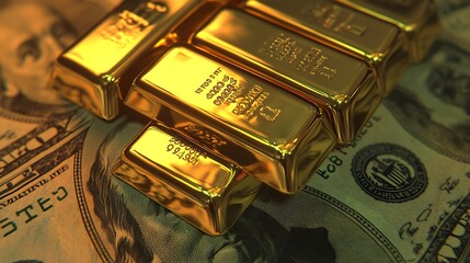 Leinwandbilder - gold bars on dollars Gold bars on money : Generative AI