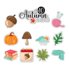 Wall Mural - autumn stickers icons set vector