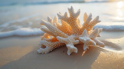 A large white coral is laying on the sand