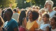 © The Little Hut - Crowd of multiracial people having fun together at city park  Social gathering and community concept : Generative AI