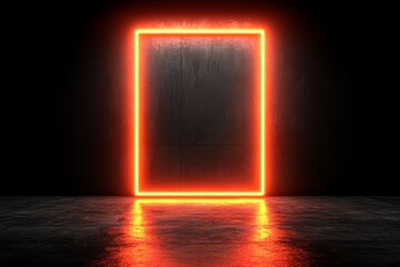 Wall Mural - vibrant orange neon frame in a dark setting creating a striking contrast and a sense of contemporary