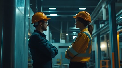 Poster - Male and female engineers collaborate with other stakeholders including suppliers and customers to ensure the success of the industrial business and its products : Generative AI