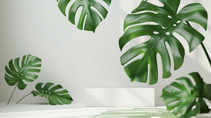 Sticker - Minimalist White Platform with Tropical Leaves