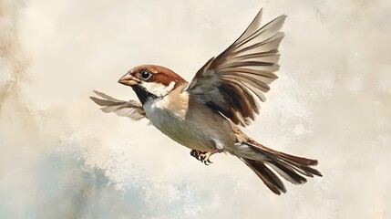 Wall Mural - House sparrow flying
