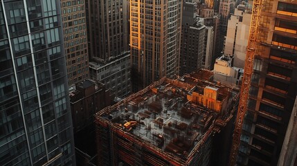 Fototapete - Construction of highrise buildings in City industrial construction site : Generative AI