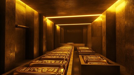 Leinwandbilder - Gold in vault or gold in room with gold bars stock of gold image background high quality and high resolution rendered image : Generative AI