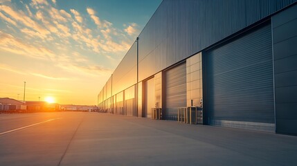 Aufkleber - Modern Industrial Warehouse at Sunset with Clear Sky : Generative AI