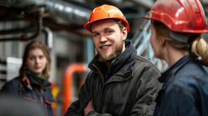 A vocational school instructor demonstrates to apprentices the proper techniques for bending and installing conduit