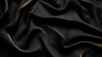 A slightly wrinkled fabric background in dark color with golden lines : Generative AI