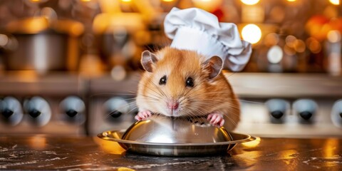 Sticker - A cute hamster dressed as a chef. AI.