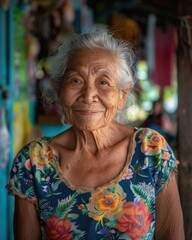 Wall Mural - A woman smiles warmly. AI.