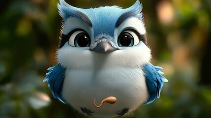 Poster - Cute Cartoon Blue Jay Bird with Big Eyes