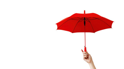 Wall Mural - Hand holding red umbrella on transparent background