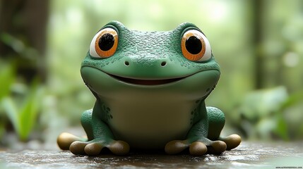 Poster - Cute Cartoon Frog with Big Eyes Smiling